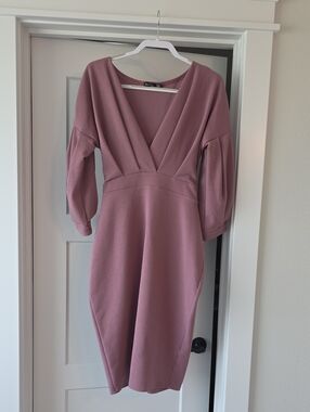 Boohoo Dusky Pink V-Neck Midi Dress